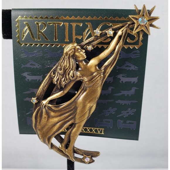 Vintage 1986 JJ Jonette Gold Tone Mystic Star Thrower Artifacts Brooch - Picture 2 of 7